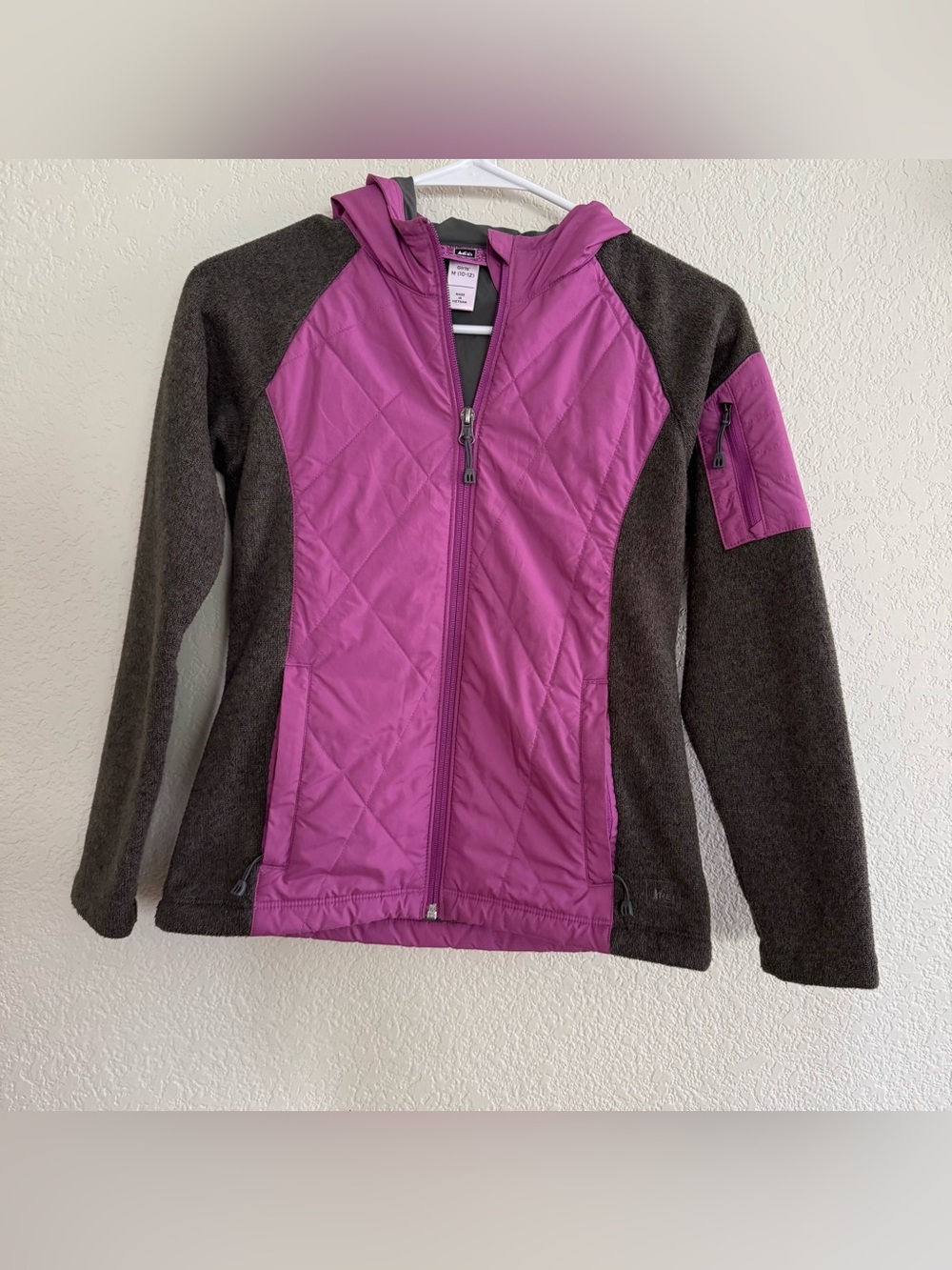 REI Co-op Hybrid Fleece Insulated Full-Zip Hooded Jacket Outdoor Girls M 10-12